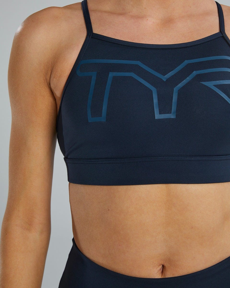 TYR Base Kinetic™ Women's High Neck Big Logo Sports Bra - Solid