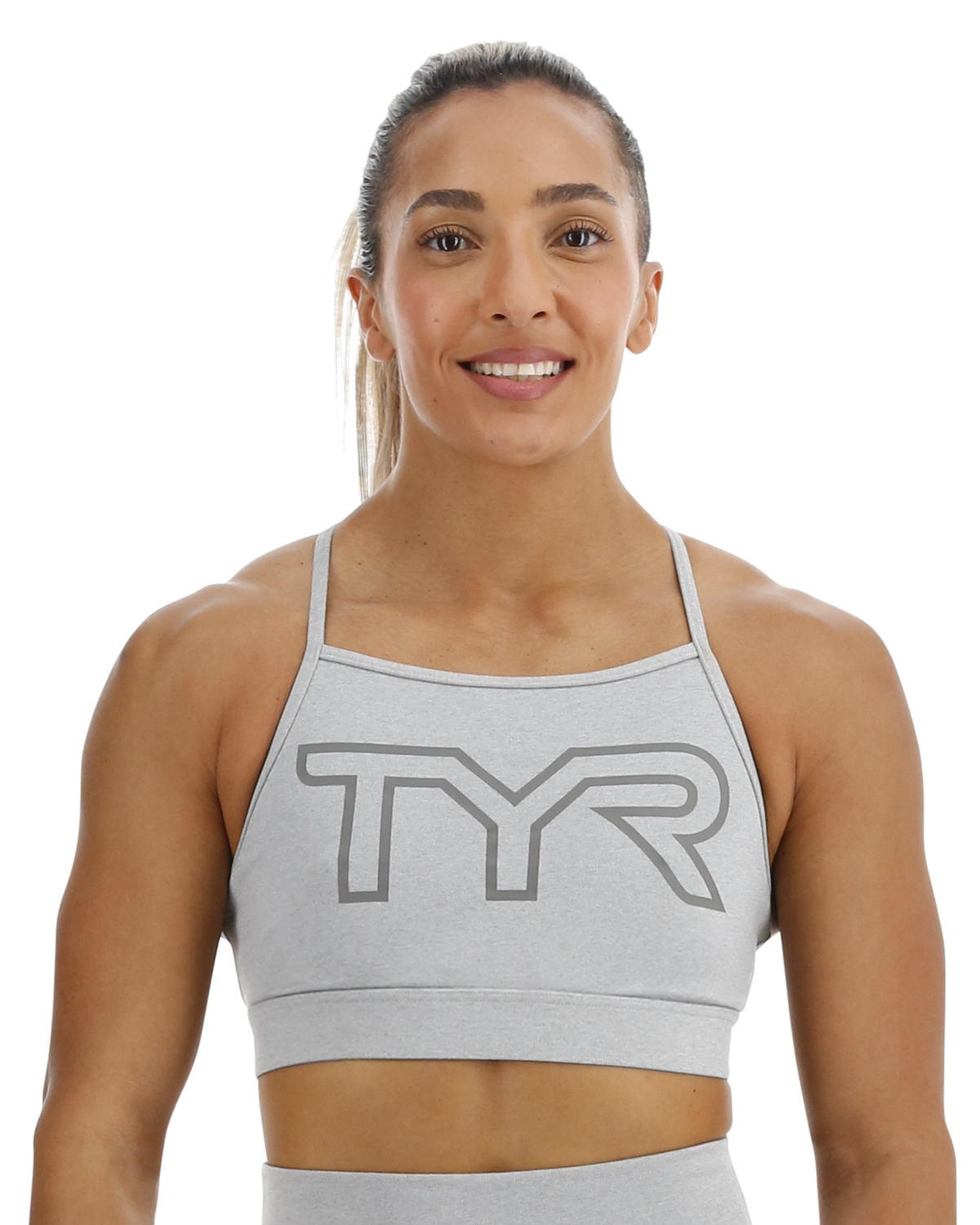  TYR Base Kinetic™ Women's High Neck Big Logo Sports Bra - Heather