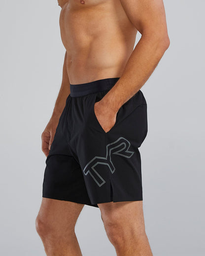  TYR Hydrosphereª Men's Lined 7" Unbroken Big Logo Shorts - Solid