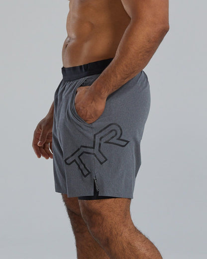  TYR Hydrosphereª Men's Lined 7" Unbroken Big Logo Shorts - Solid
