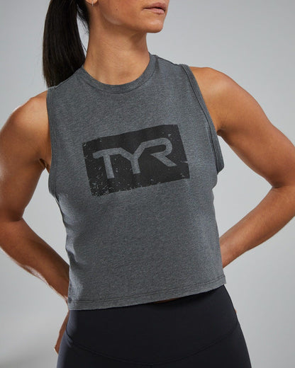  TYR UltraSoft Women's Graphic Crop Tank Distressed TYR Brick